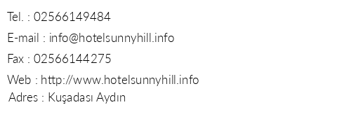 Sunny Hill Hotel telefon numaralar, faks, e-mail, posta adresi ve iletiim bilgileri